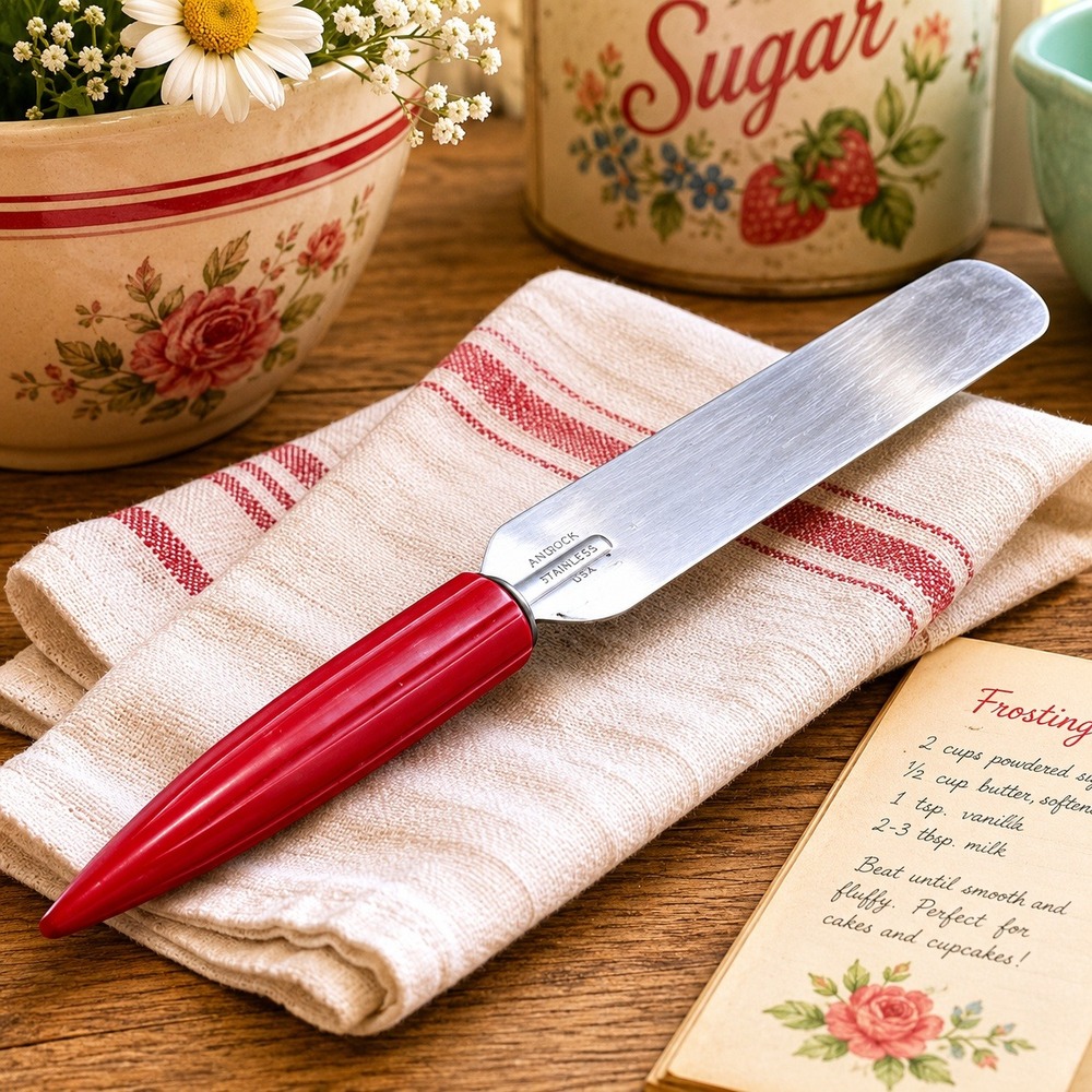 Androck Vintage Icing Spatula Red Bakelite Handle Stainless USA Kitchen Tool
